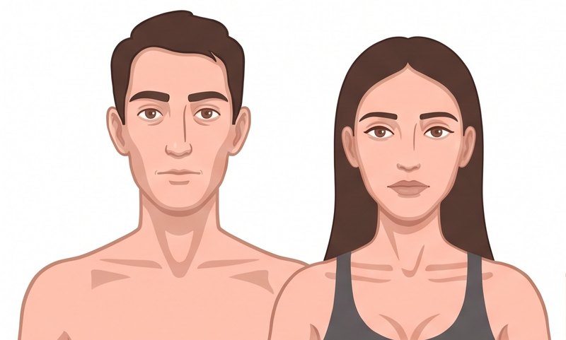 Ilustración del rostro melancólico: hombre y mujer de rostro alargado y estrecho, rasgos finos y piel transparente